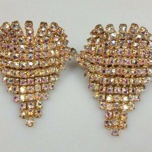 Vintage rhinestones shoe clips gold tone metal